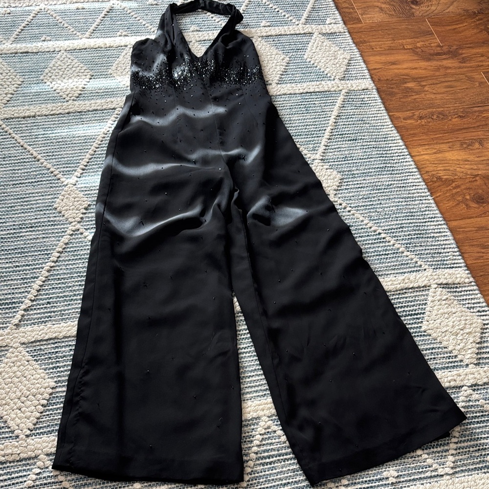 Cache Black Embellished Halter Jumpsuit